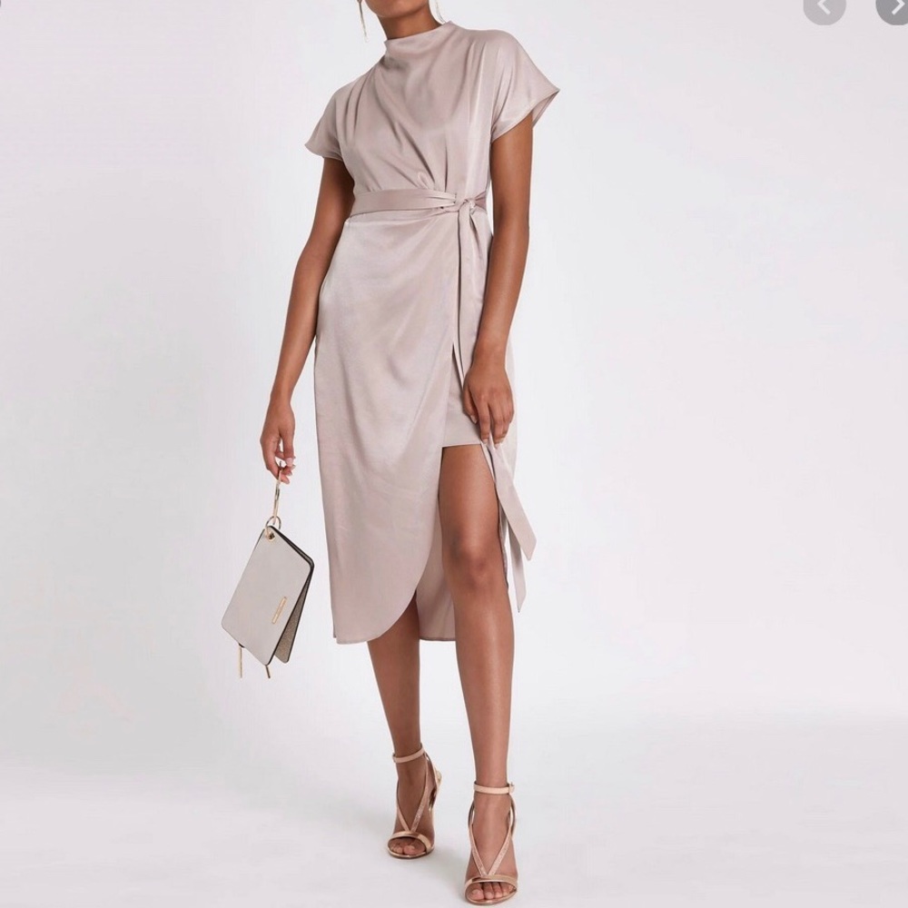 Satin tie waist dress